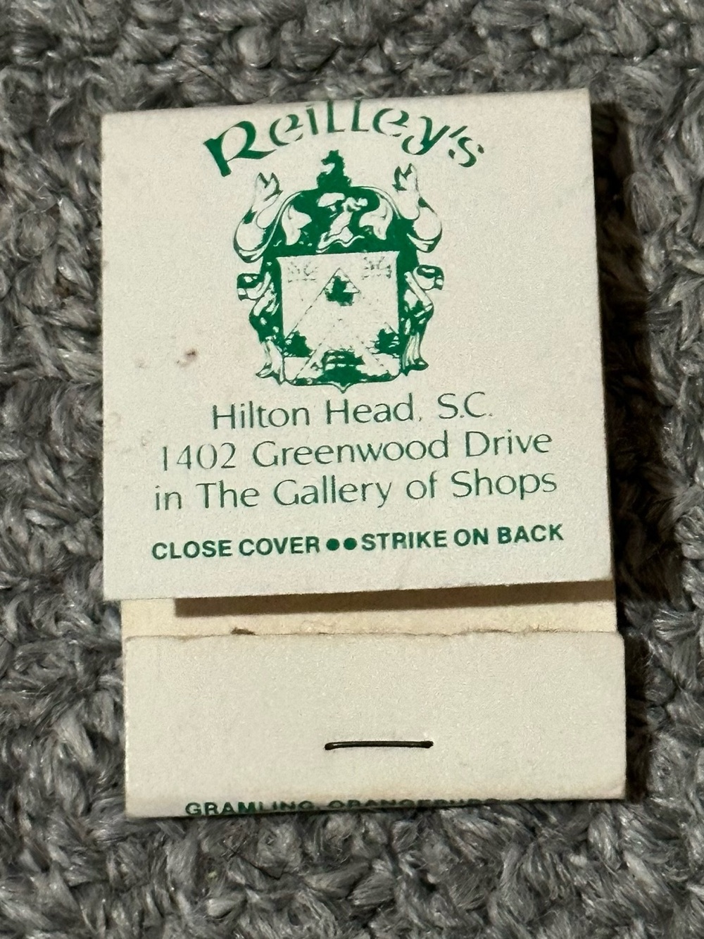 Vintage Matchbook Cover Reilleys Hilton Head SC South Carolina USED POOR